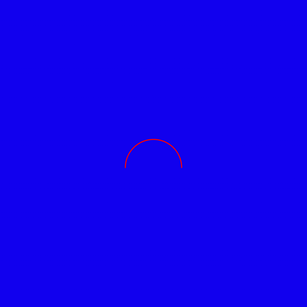 A single red sits in the middle of a deep blue canvas with the open part of the crescent facing downwards.
