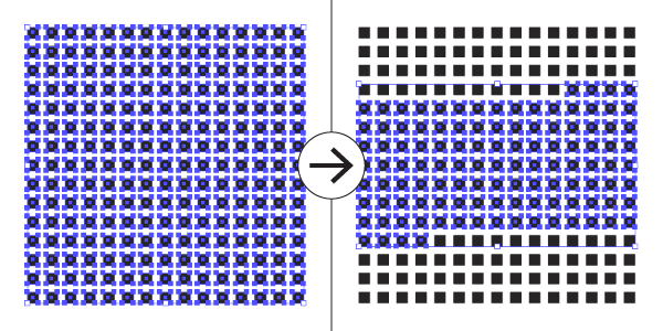 A grid of selected squares becomes a grid of squares where only the middle 50% of the squares are selected.